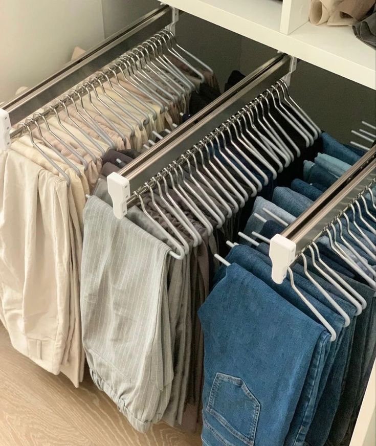 Organised closet with folded clothing