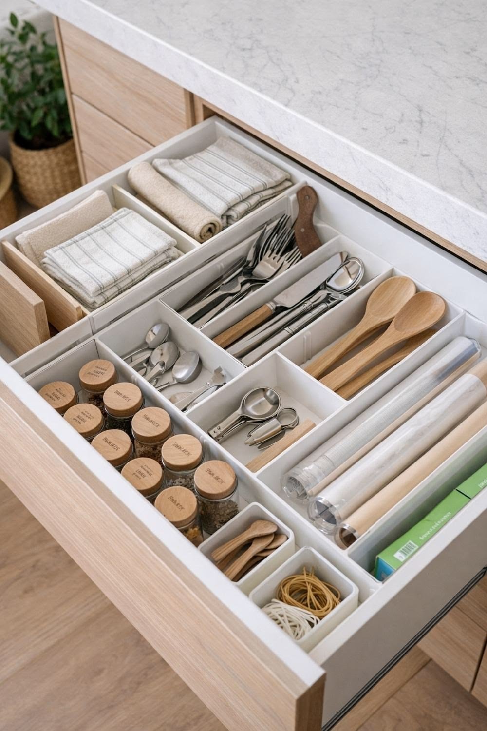 Organised drawer with utensils