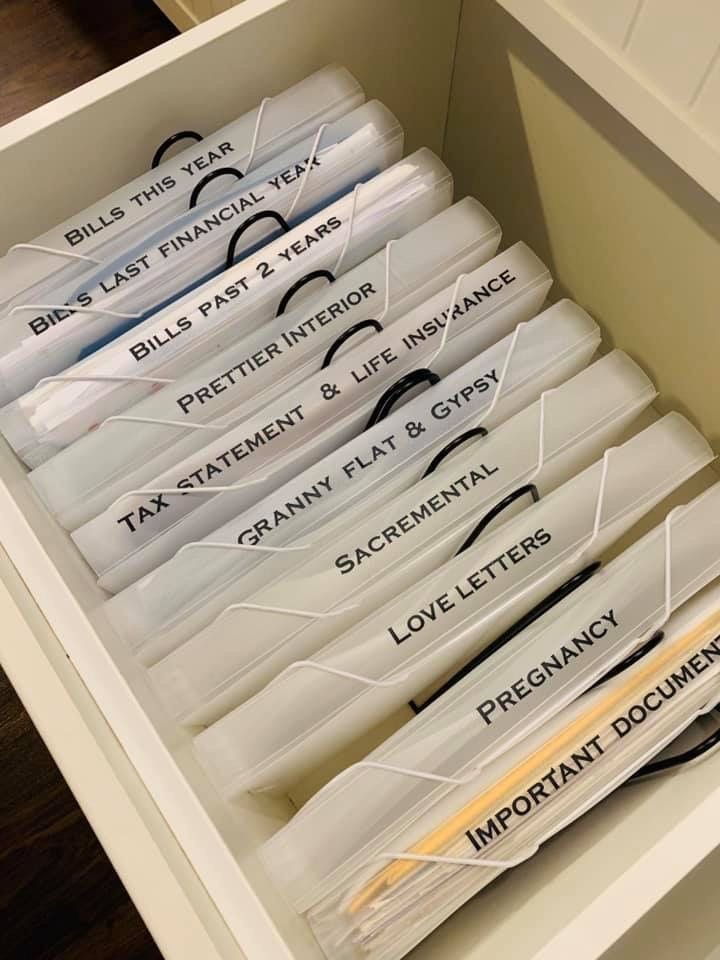 Organised drawer with labelled file folders